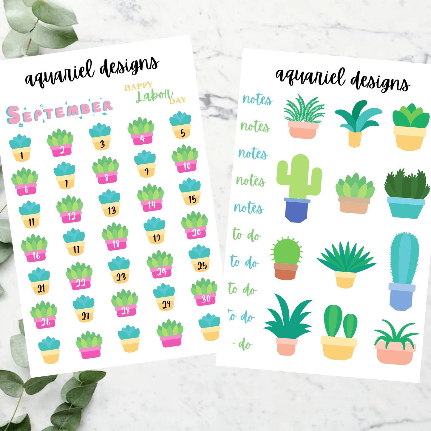 September Monthly Sticker Kit | Succulent Themed Stickers | September Planner Stickers | Bullet Journal Stickers