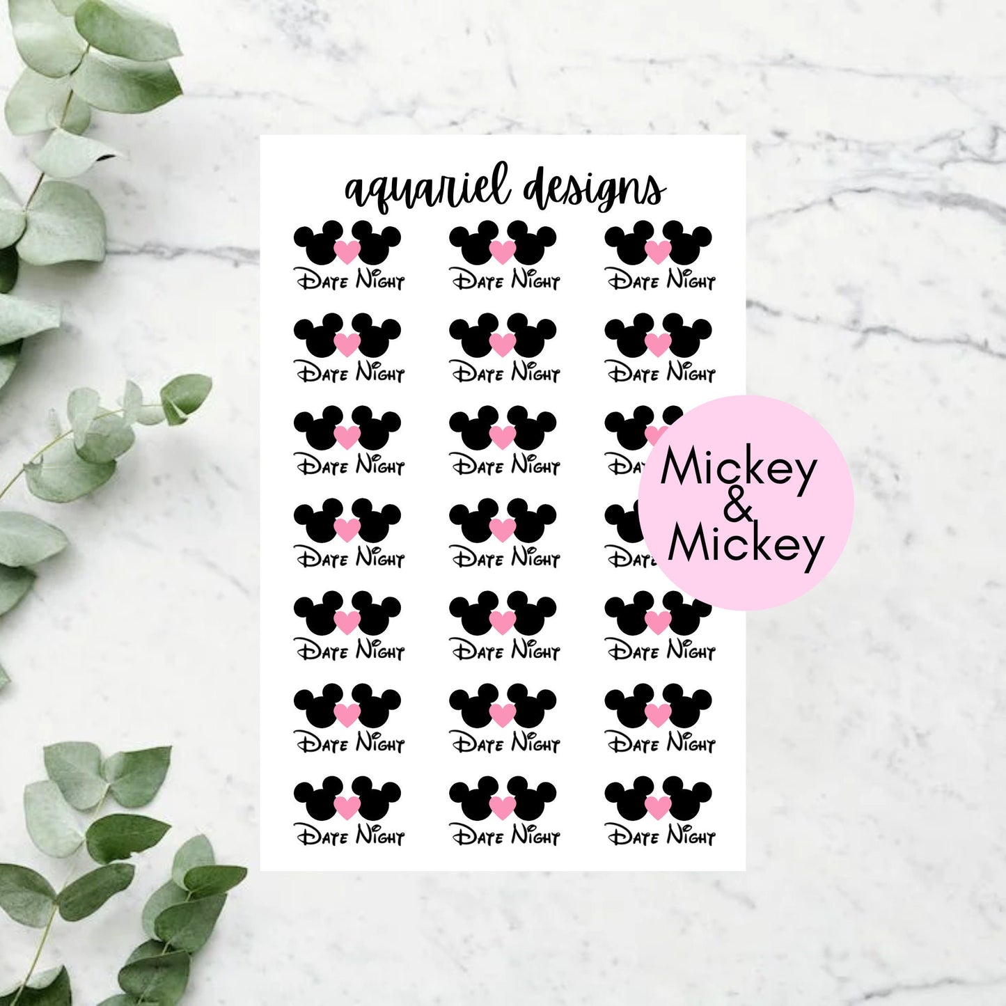 Disney Date Night Stickers | Set of 21 Disney Date Night Planner Stickers | Bullet Journal Stickers