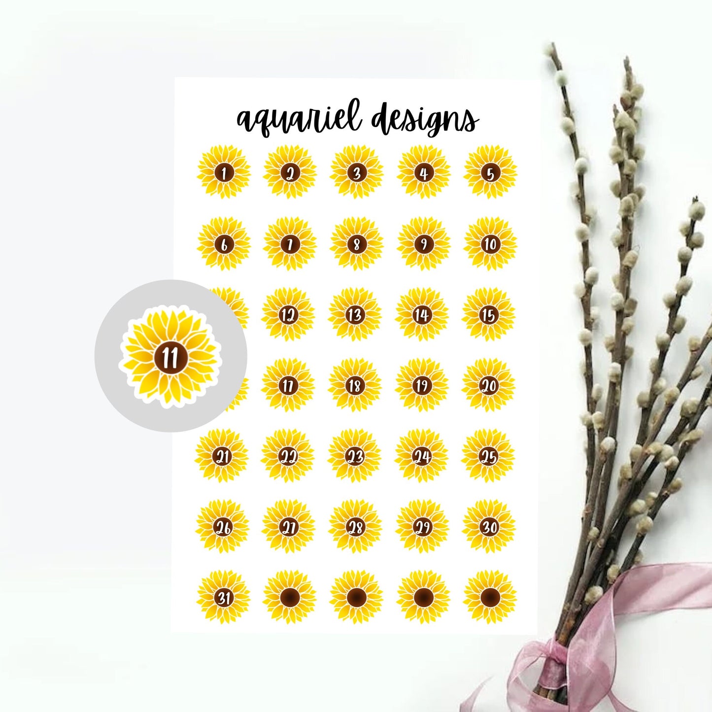 Sunflower Date Covers | Sunflower Date Cover Planner Stickers | Bullet Journal Stickers