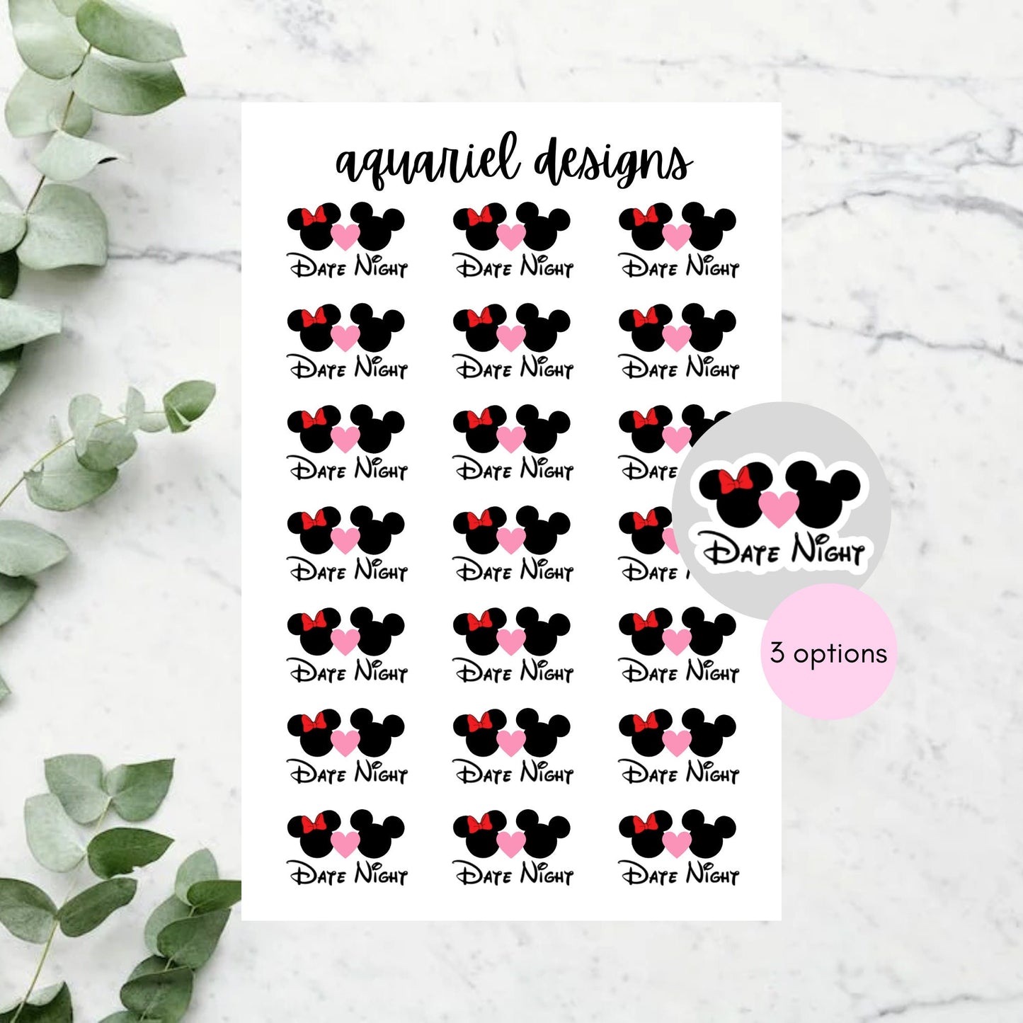 Disney Date Night Stickers | Set of 21 Disney Date Night Planner Stickers | Bullet Journal Stickers