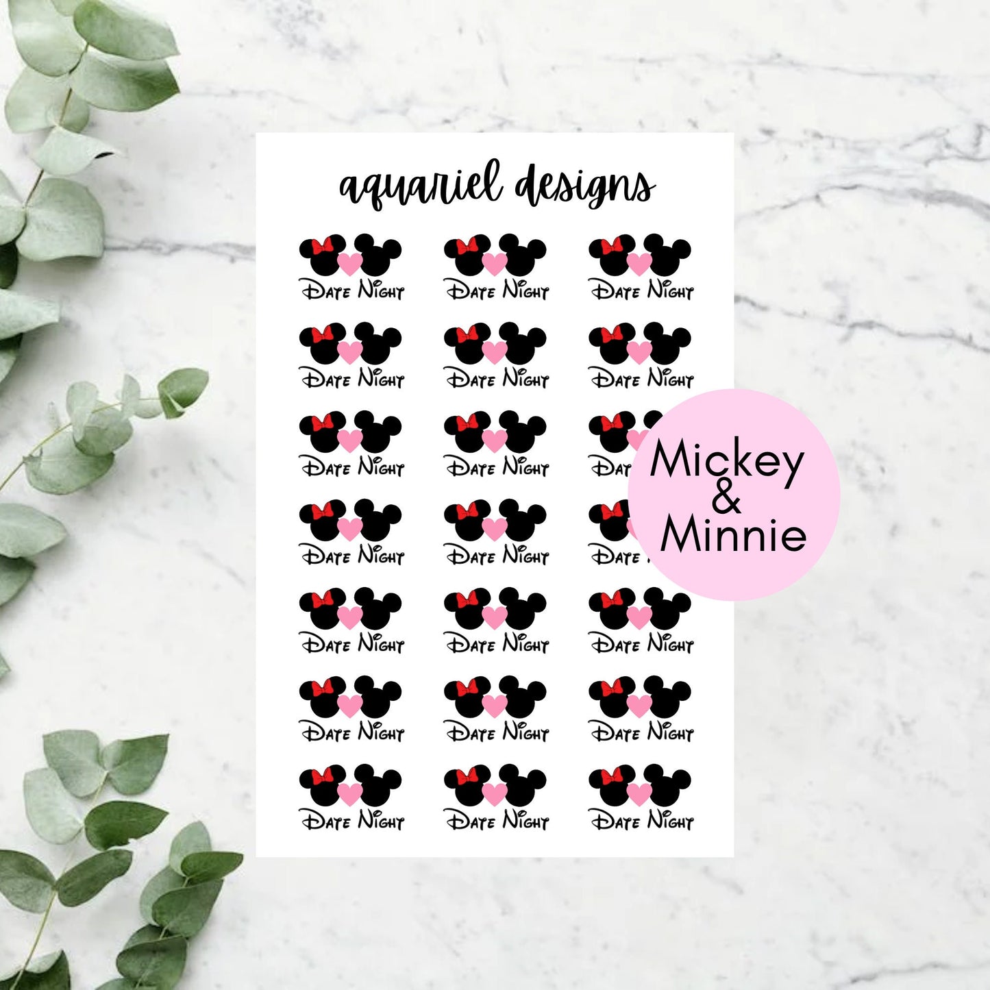 Disney Date Night Stickers | Set of 21 Disney Date Night Planner Stickers | Bullet Journal Stickers