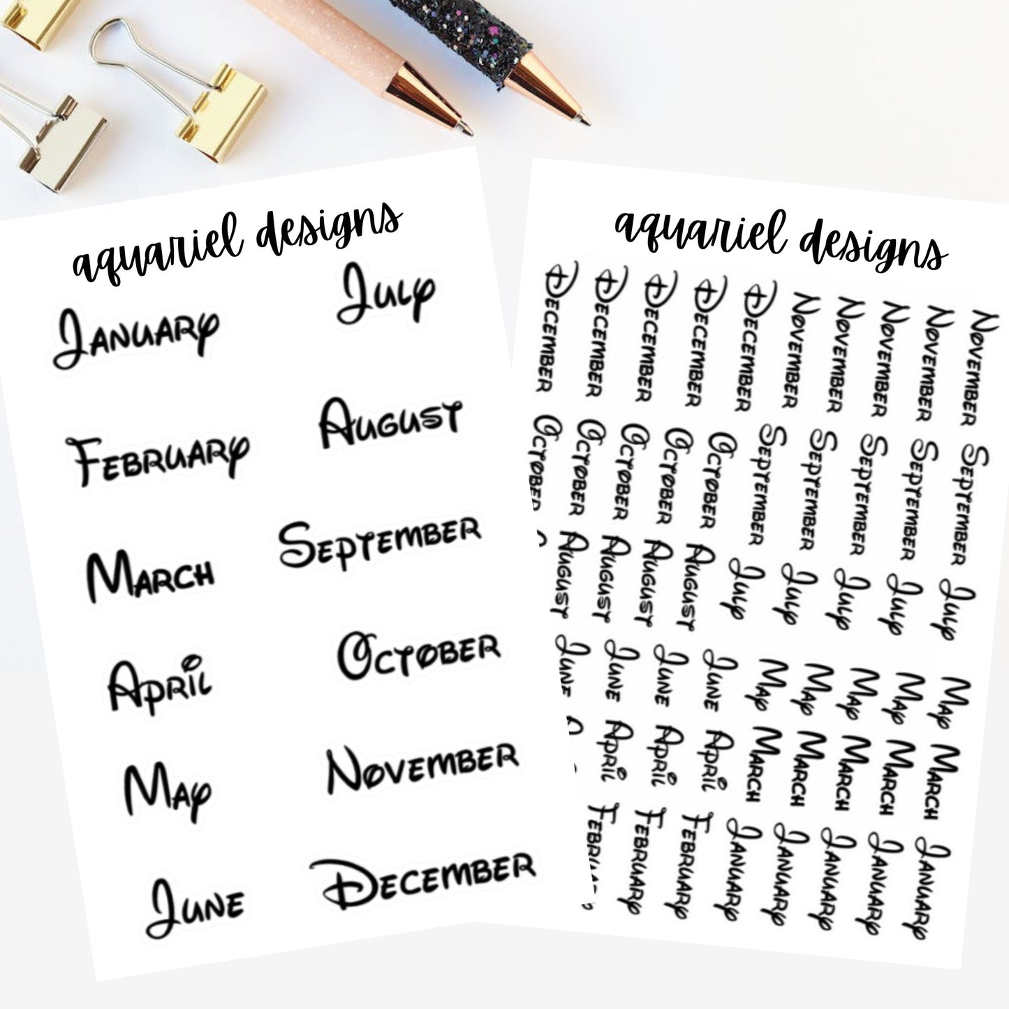 Disney Month Stickers | Waltograph Month Planner Stickers | Disney Font Bullet Journal Stickers