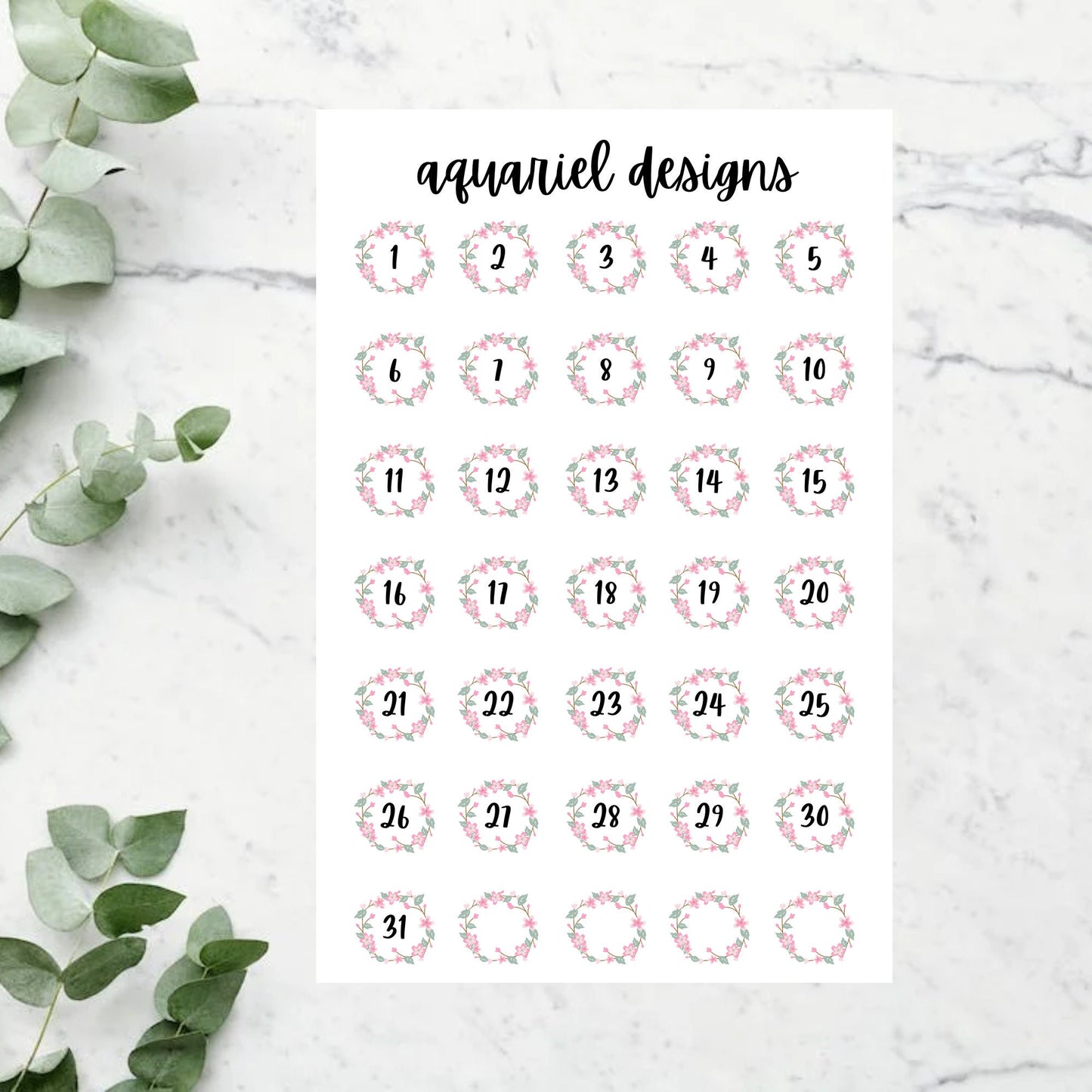 Floral Wreath Dates, Floral Date Cover Planner Stickers, Floral Bullet Journal Stickers