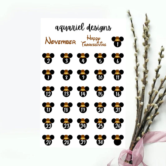 November Disney Dates | Set of 30+ Fall Themed Planner Stickers | Bullet Journal Stickers