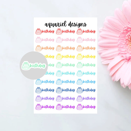 Happy Birthday Cake Stickers, Birthday Planner Stickers, Birthday Cake Stickers, Bday Bullet Journal Stickers