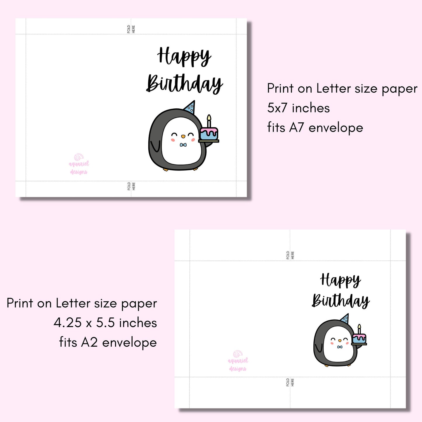 Penguin Birthday Card, Cute Printable Birthday Card, Cute Penguin Birthday Card, Happy Birthday Card, Instant Download PDF