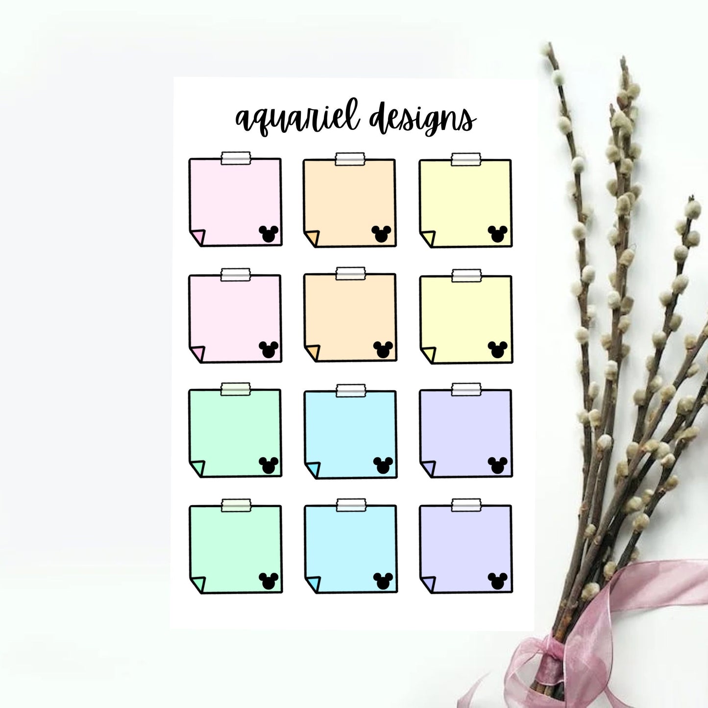 Disney Post It Sticker Sheet, Pastel Disney Post Its, Pastel Rainbow Planner Stickers, Post It Bullet Journal Stickers