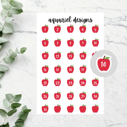 Apple Date Covers Planner Stickers, Apple Dates Stickers, Apple Bullet Journal Stickers