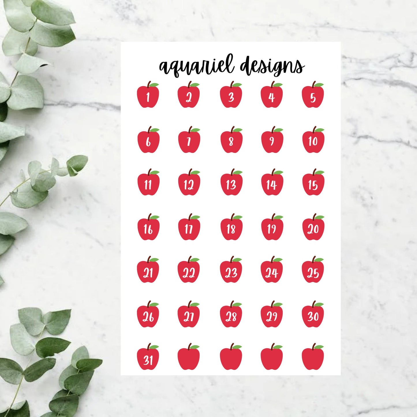 Apple Date Covers Planner Stickers, Apple Dates Stickers, Apple Bullet Journal Stickers