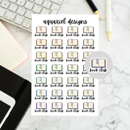 Book Club Stickers, Book Icon Planner Stickers, Colorful Book Club Bullet Journal Stickers