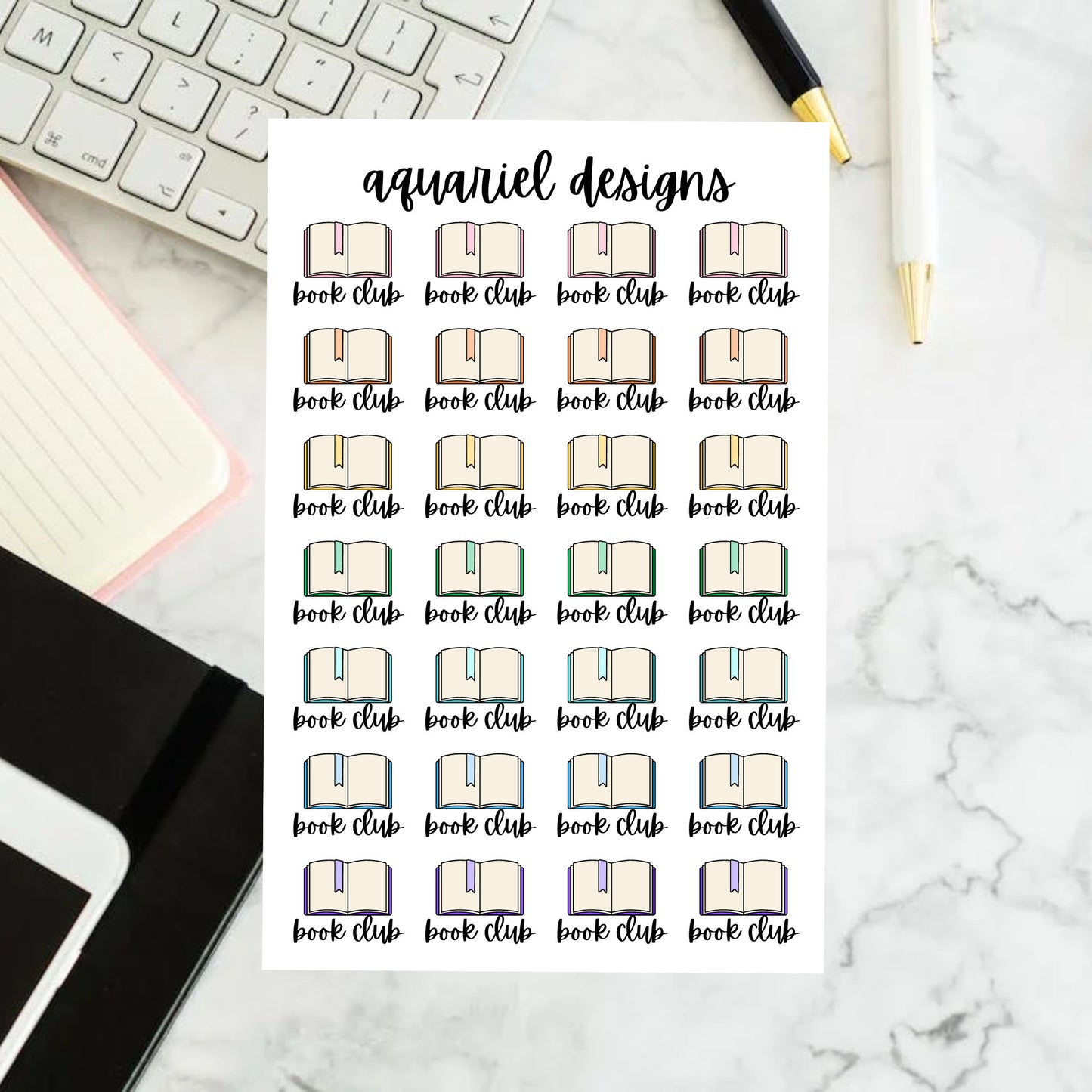 Book Club Stickers, Book Icon Planner Stickers, Colorful Book Club Bullet Journal Stickers