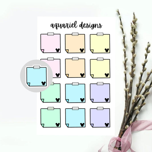 Disney Post It Sticker Sheet, Pastel Disney Post Its, Pastel Rainbow Planner Stickers, Post It Bullet Journal Stickers