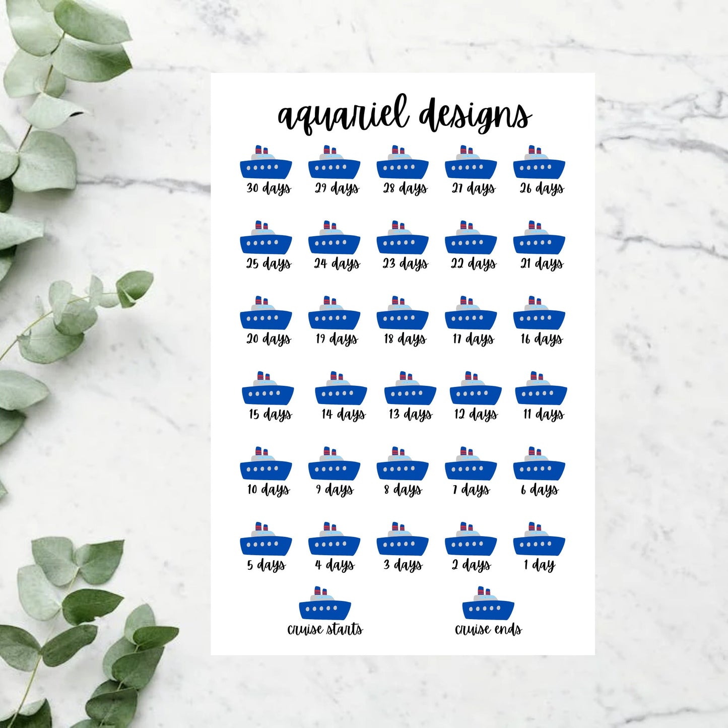 Cruise Countdown Stickers, Set of 32 Cruise Planner Stickers, Bullet Journal Stickers