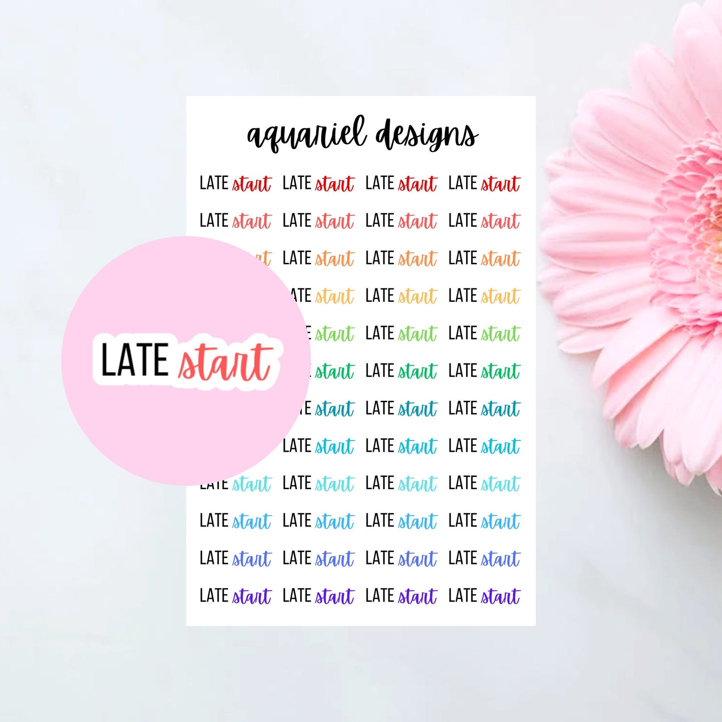 Late Start Stickers, Set of 48 Late Start Text Planner Stickers, Late Start Bullet Journal Stickers