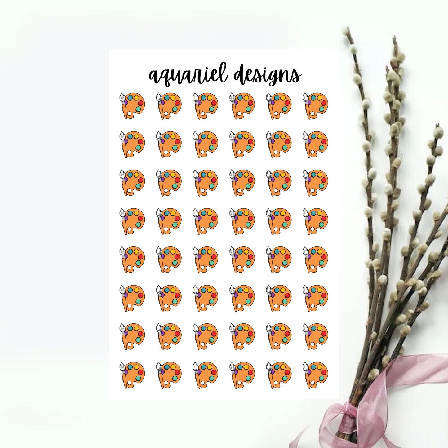 Painting Stickers, Set of 48 Painting Palette Planner Stickers, Painting Bullet Journal Stickers