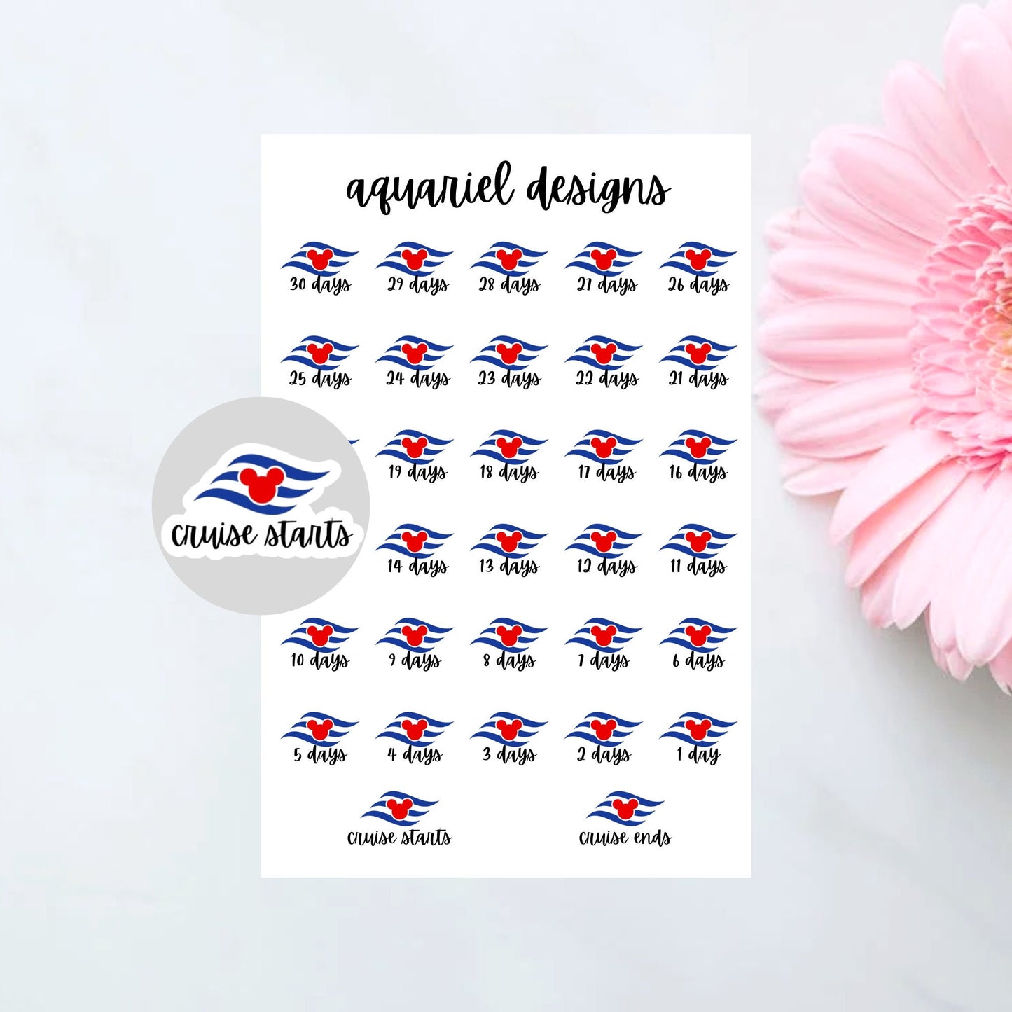 Disney Cruise Countdown Stickers, Disney Cruise Stickers, Bullet Journal Stickers