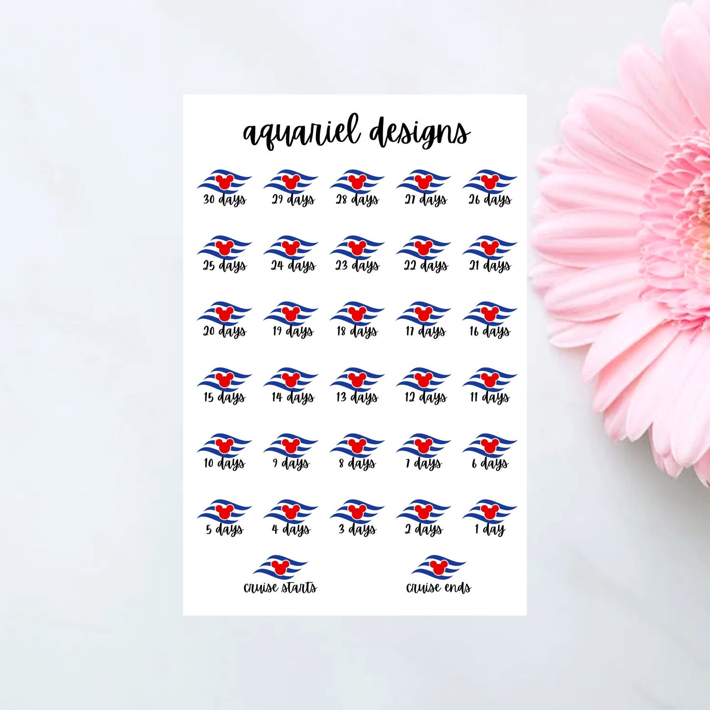 Disney Cruise Countdown Stickers, Disney Cruise Stickers, Bullet Journal Stickers