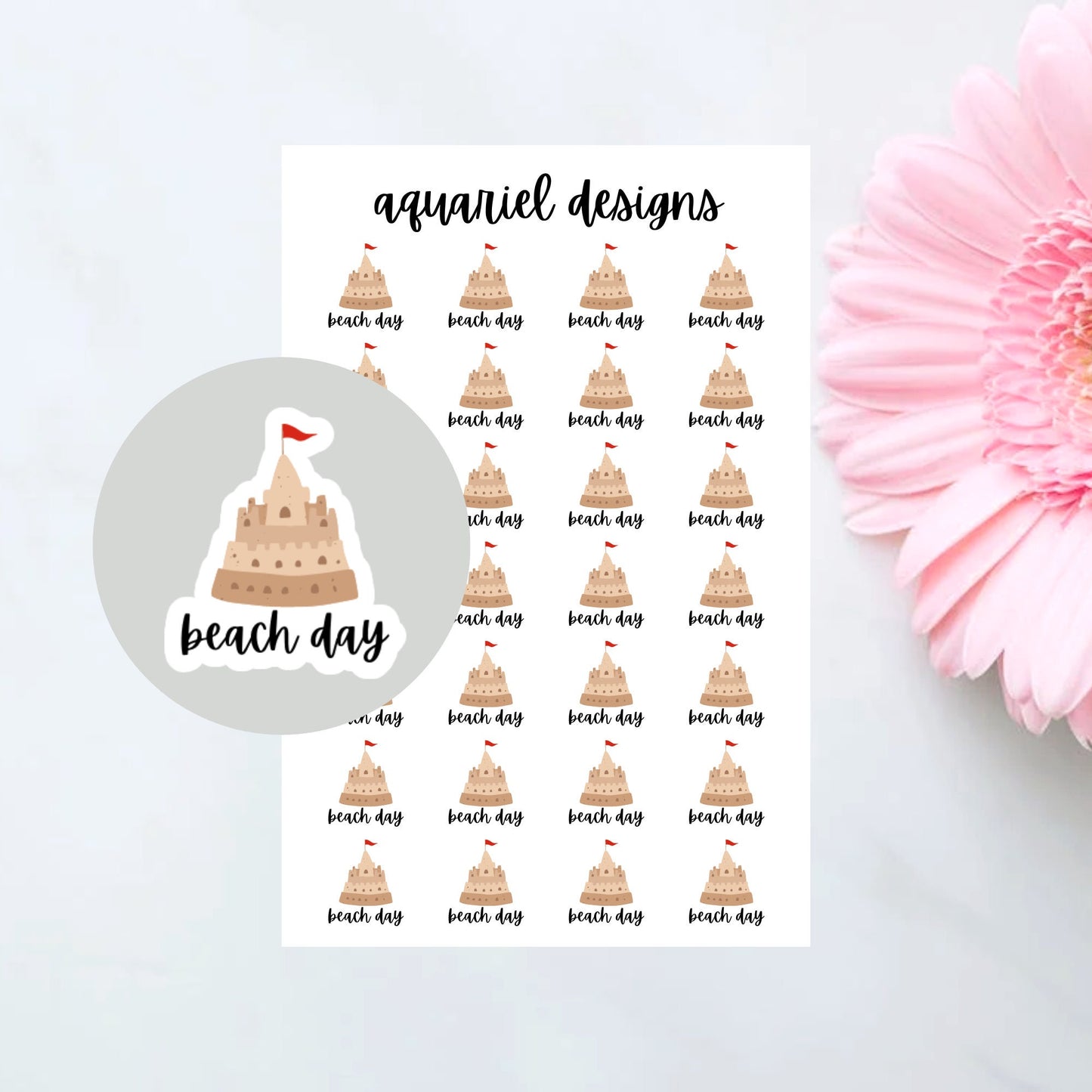 Beach Day Stickers, 28 Sand Castle Beach Day Planner Stickers, Sand Castle Bullet Journal Stickers