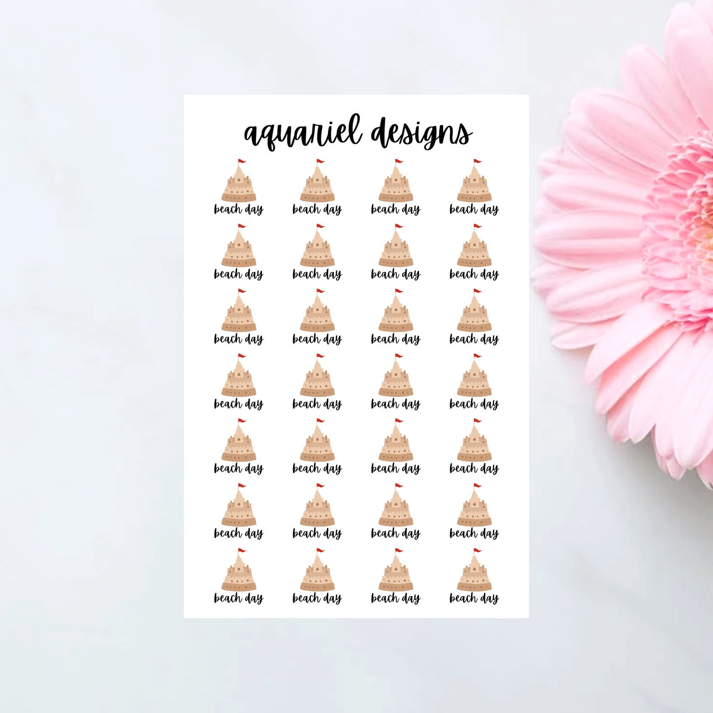 Beach Day Stickers, 28 Sand Castle Beach Day Planner Stickers, Sand Castle Bullet Journal Stickers