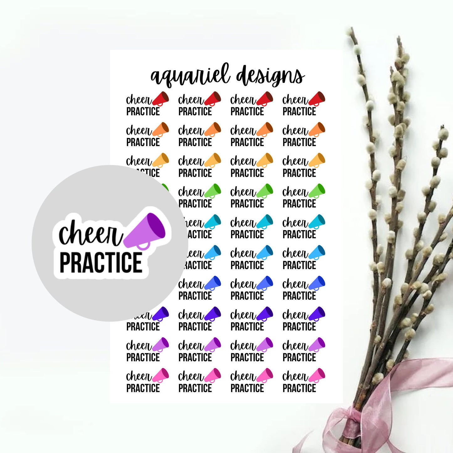 Cheer Stickers, Cheerleading Planner Stickers, Set of 40 Cheer Practice Stickers, Cheerleading Bullet Journal Stickers