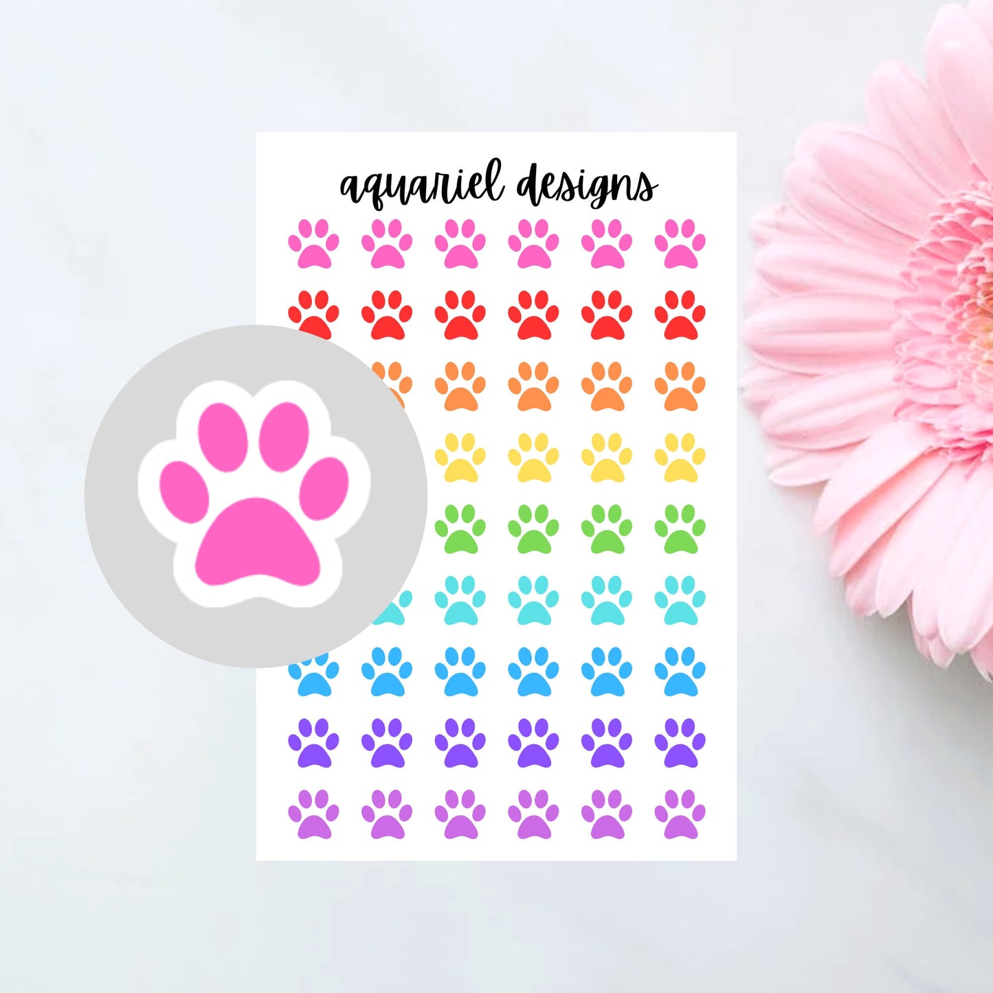 Paw Print Stickers, Cat Paw Print, Dog Paw Print, Set of 54 Paw Print Planner Stickers, Bullet Journal Stickers