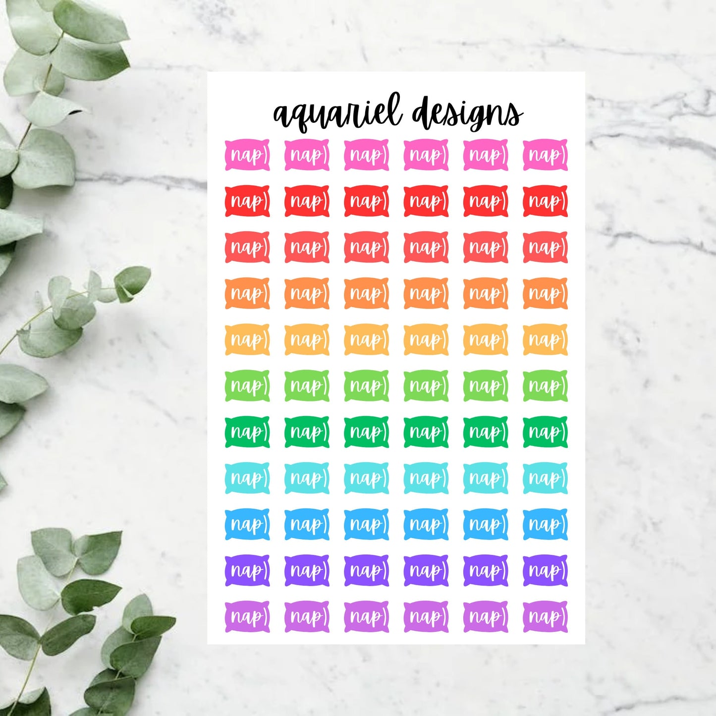 Nap Pillows Stickers, 66 Colorful Nap Pillows Planner Stickers, Nap Bullet Journal Stickers