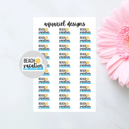 Beach Vacation stickers, Set of 30 Beach Vacation Planner Stickers, Beach Bullet Journal Stickers