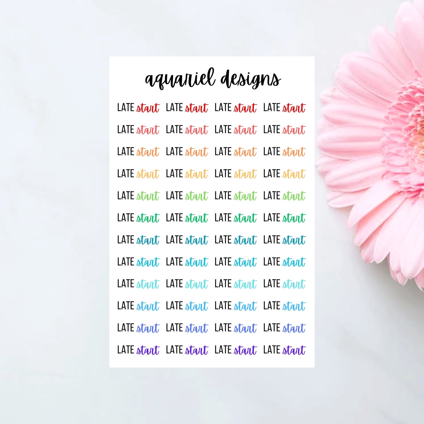 Late Start Stickers, Set of 48 Late Start Text Planner Stickers, Late Start Bullet Journal Stickers