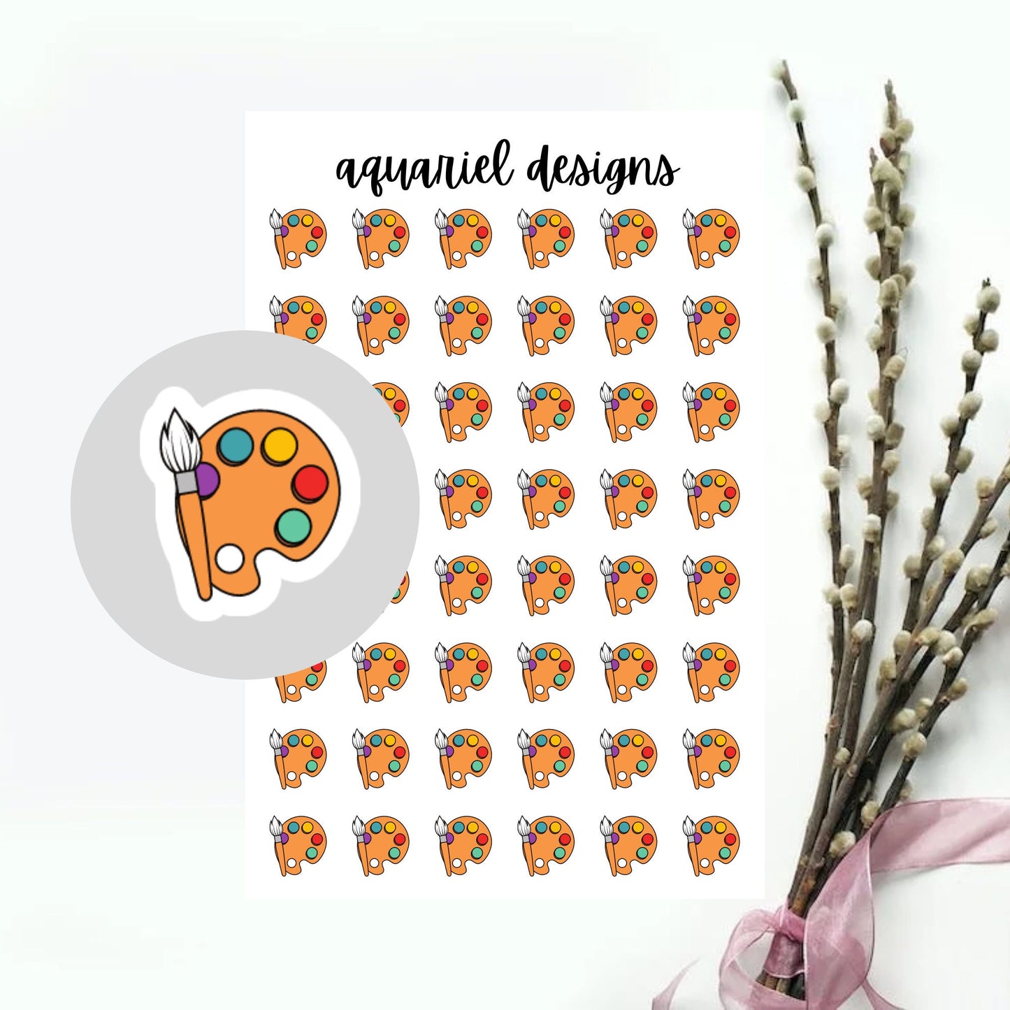 Painting Stickers, Set of 48 Painting Palette Planner Stickers, Painting Bullet Journal Stickers