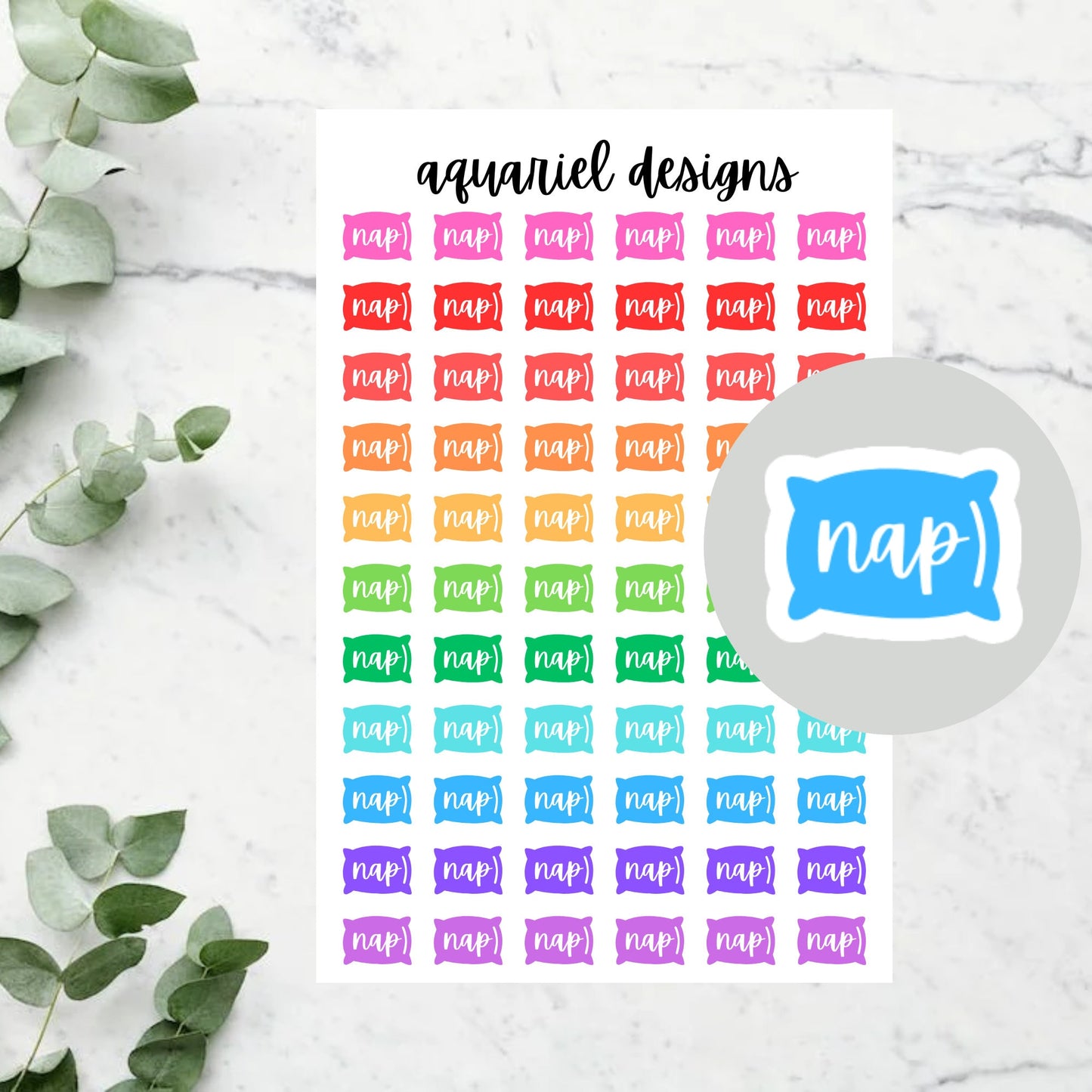 Nap Pillows Stickers, 66 Colorful Nap Pillows Planner Stickers, Nap Bullet Journal Stickers