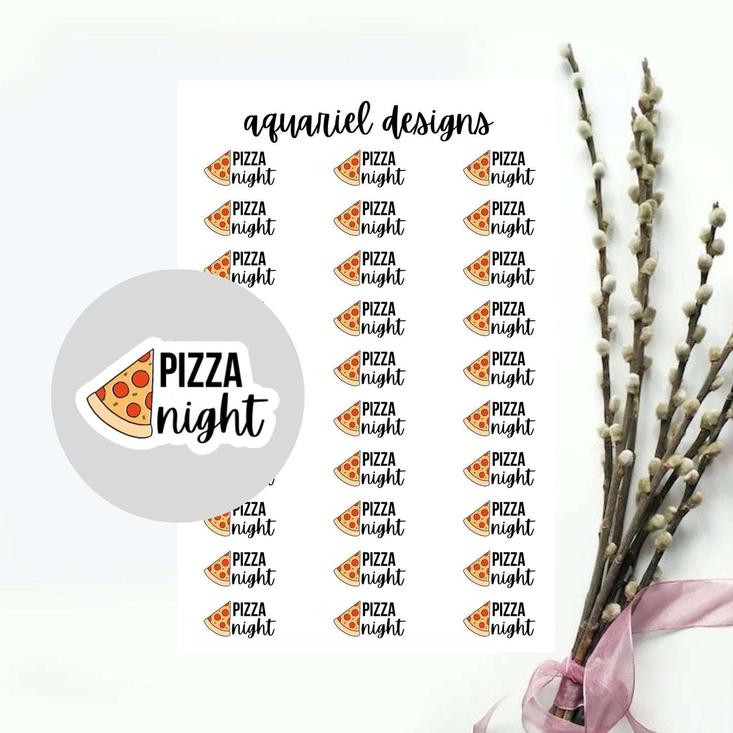 Pizza Night Stickers, 30 Pizza Stickers for Planners, Calendars, Bullet Journals, etc.