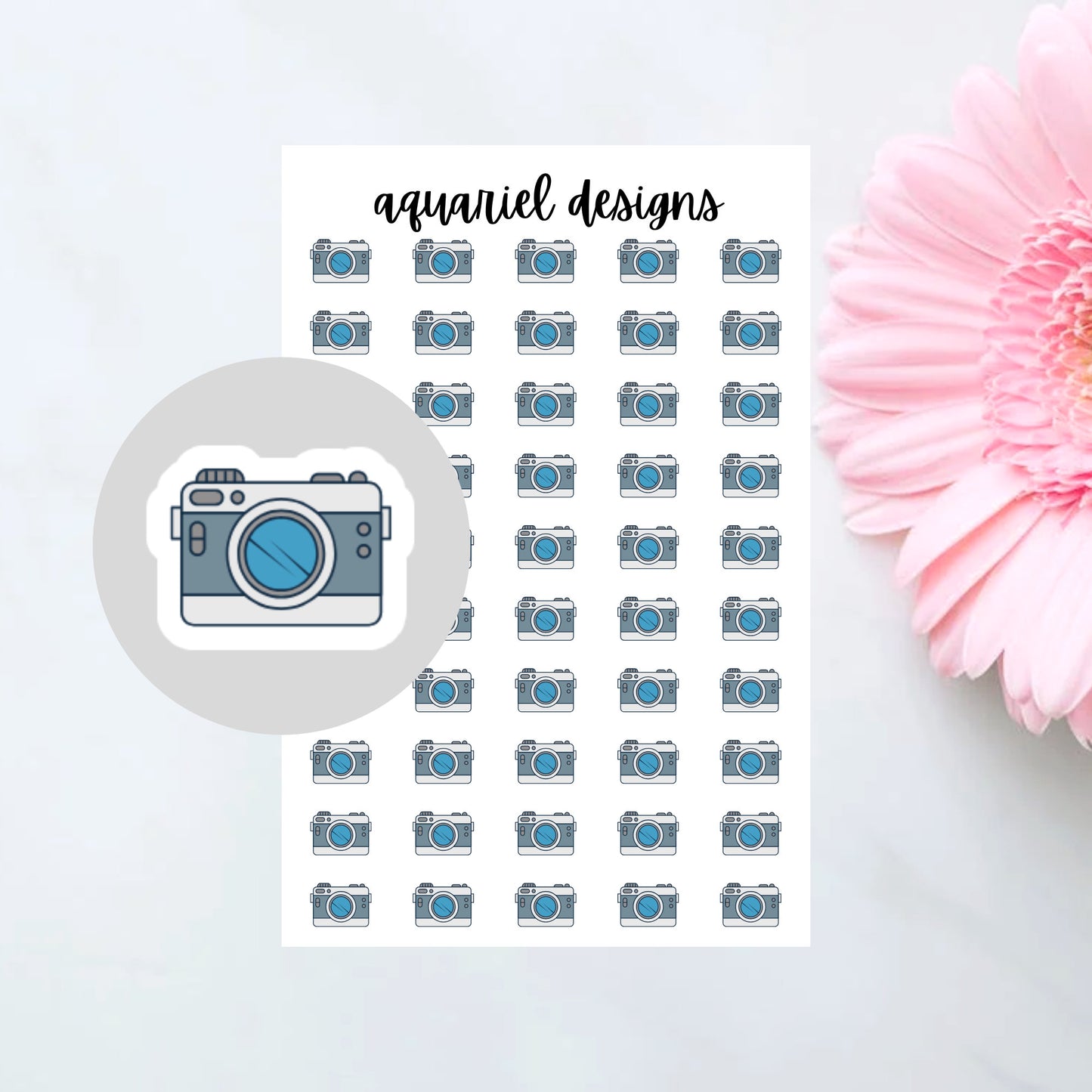 Camera Sticker Sheet, 50 Camera Stickers for Planner, Calendar, Bullet Journal, etc.