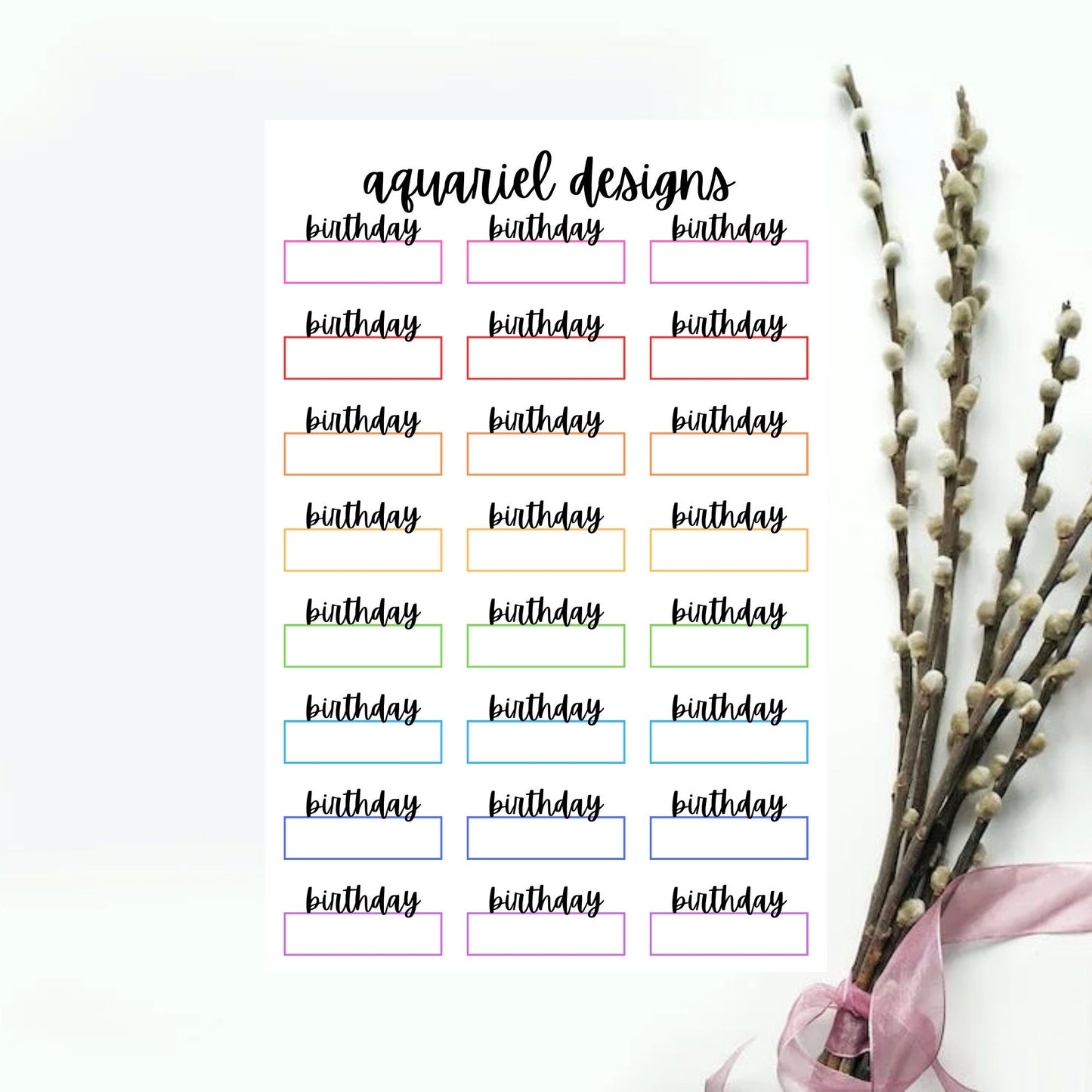 Birthday Script Stickers, Birthday Box Script Planner Stickers, Birthday Bullet Journal Stickers