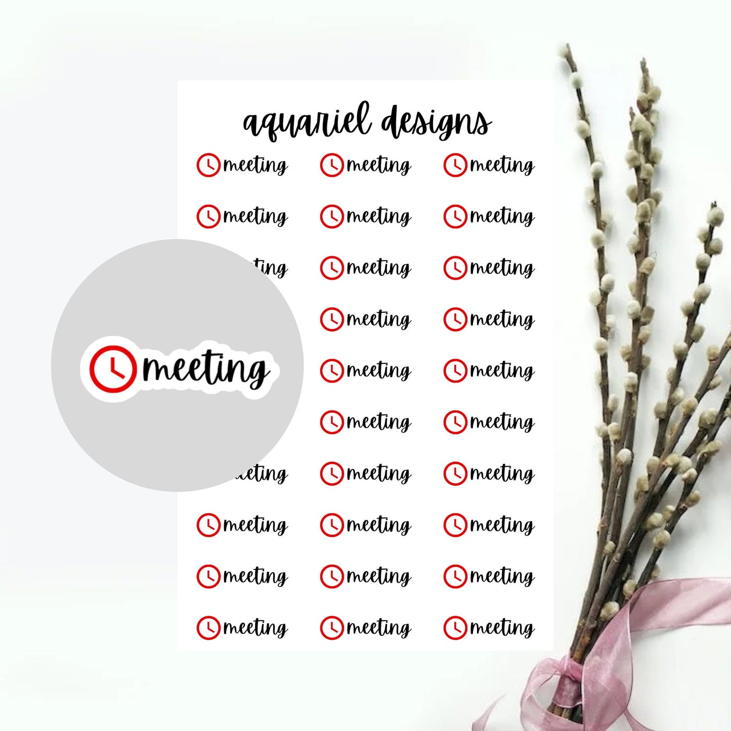 Meeting Reminder Stickers, 30 Meeting Stickers for Planners, Calendars, Bullet Journals, etc.