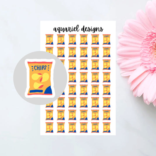 Chips Stickers, 48 Chips Stickers for Planners, Calendars, Bullet Journals, etc.