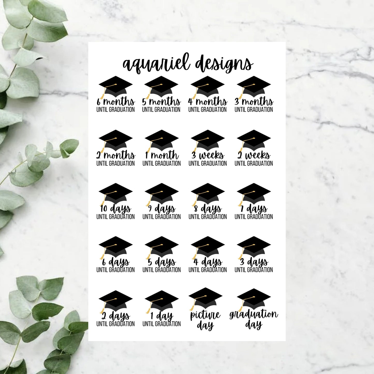 Graduation Countdown Stickers, 20 Graduation Stickers for Planners, Bullet Journals, Calendars, etc.