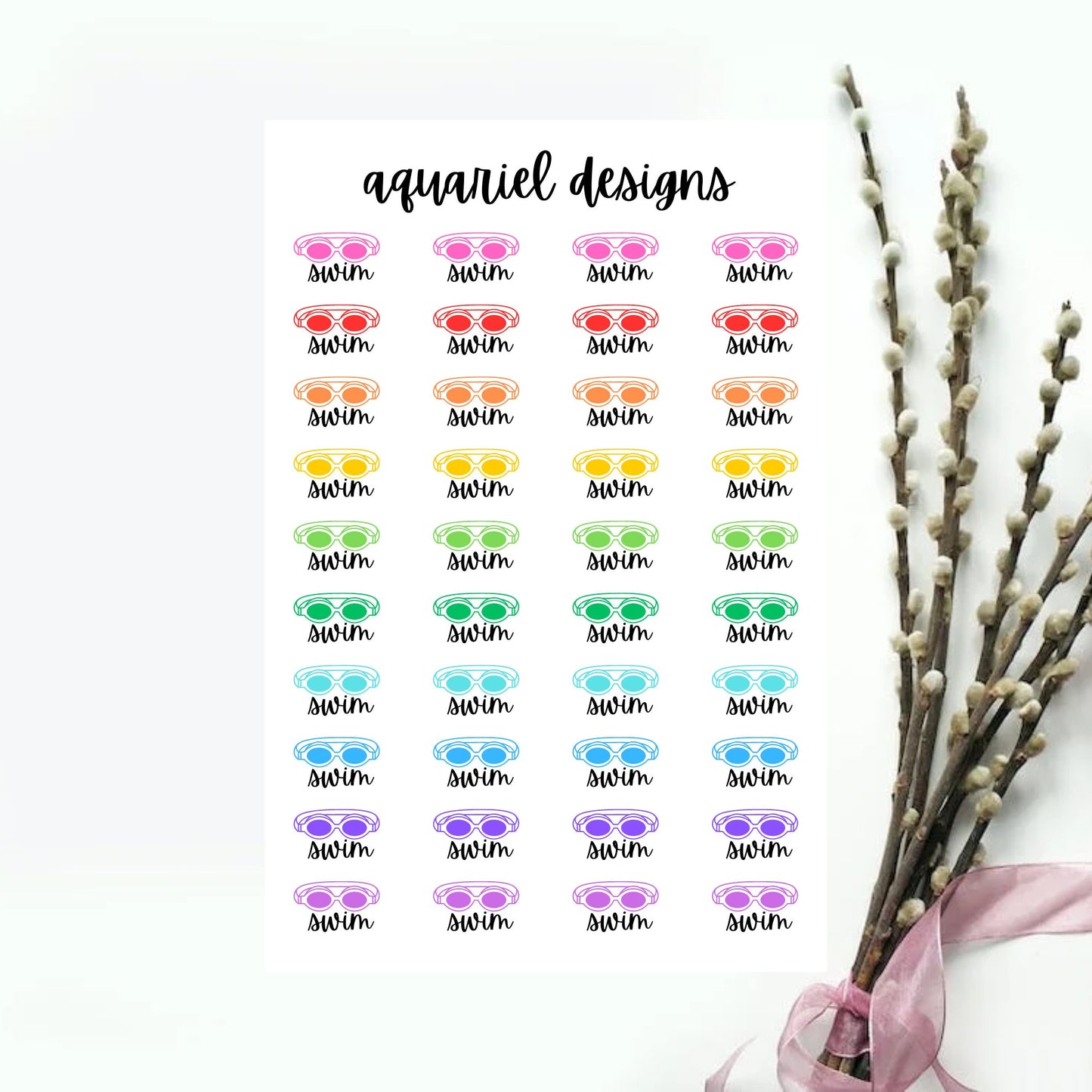 Swim Stickers, Swimming Planner Stickers, 40 Swim Stickers for Planners, Calendars, Bullet Journals, etc.