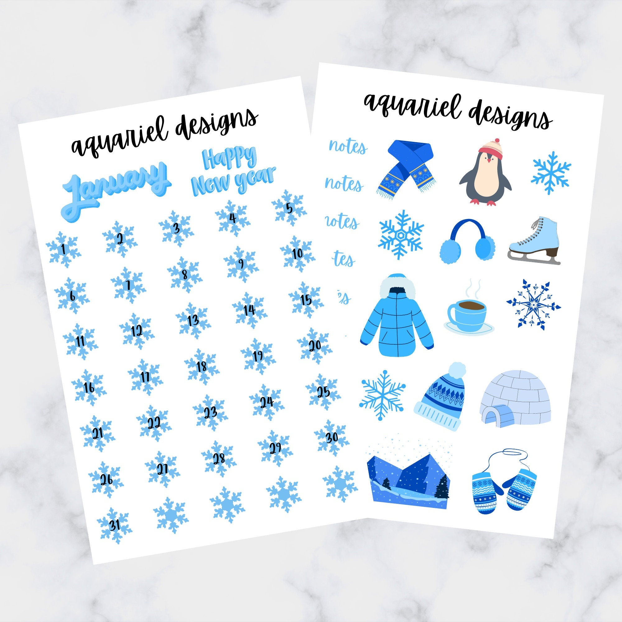 January Solid Sticker January Monthly Sticker Kit | Winter Wonderland Themed Stickers | Set ...