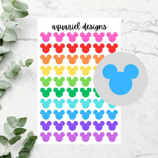 Rainbow Mickey Head Stickers, 60 Rainbow Mickey Stickers for Planners, Calendars, Bullet Journals, etc.