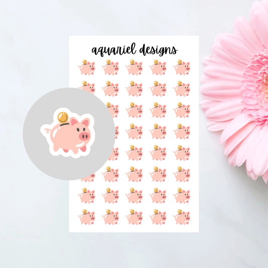 Piggy Bank Stickers, 40 Savings Stickers for Planners, Calendars, Bullet Journals, etc.