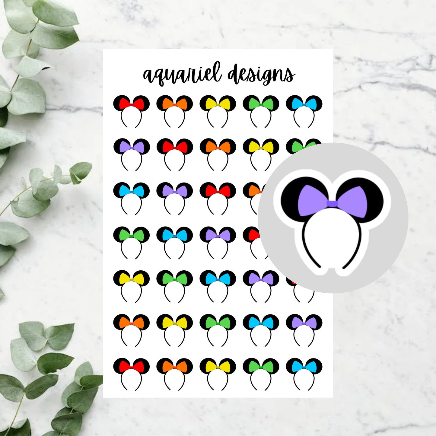 Rainbow Mickey Ears Stickers, 35 Disney Mickey Ears Stickers for Planners, Bullet Journals, Calendars, etc.