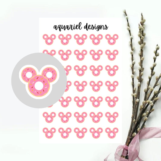 Pink Disney Donuts Stickers, 35 Donut Stickers for Planners, Bullet Journals, Calendars, etc.