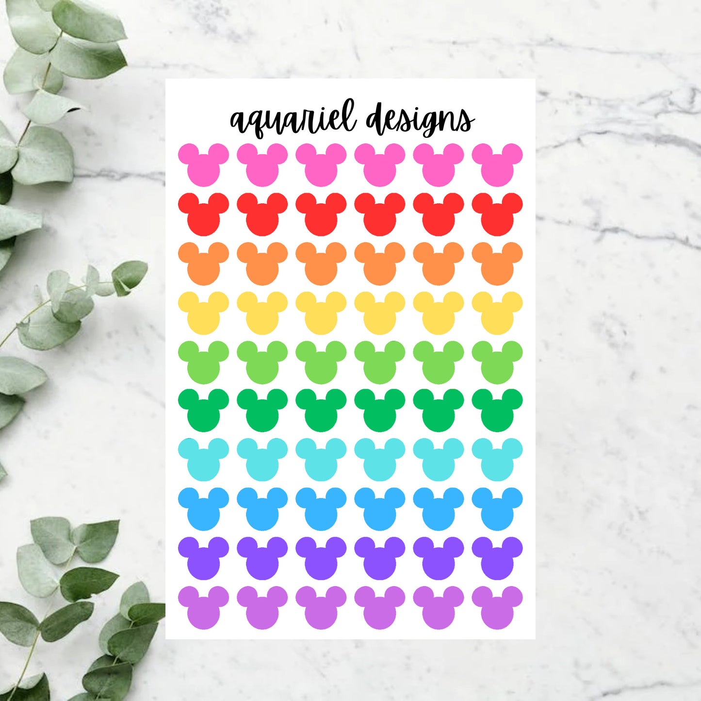 Rainbow Mickey Head Stickers, 60 Rainbow Mickey Stickers for Planners, Calendars, Bullet Journals, etc.