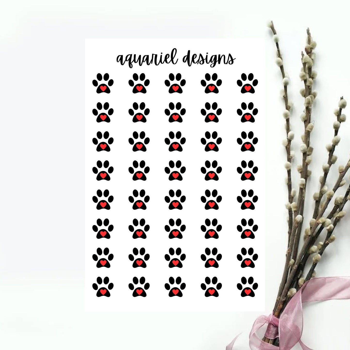 Paw Print Heart Stickers, Cute Animal Stickers for Planners, Calendars, Bullet Journals, etc.