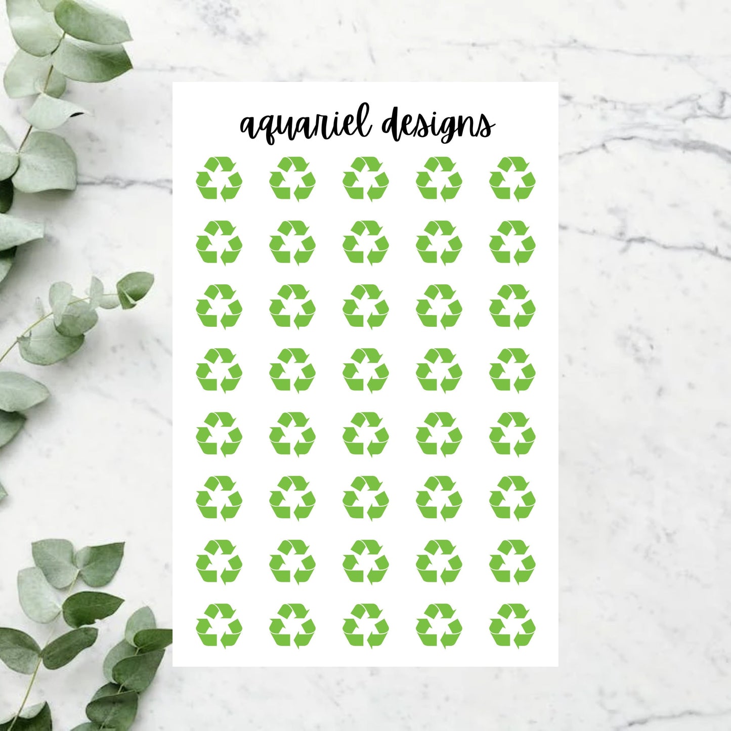 Recycle Stickers, 40 Recycling Symbol Stickers for Planners, Calendars, Bullet Journals, etc.