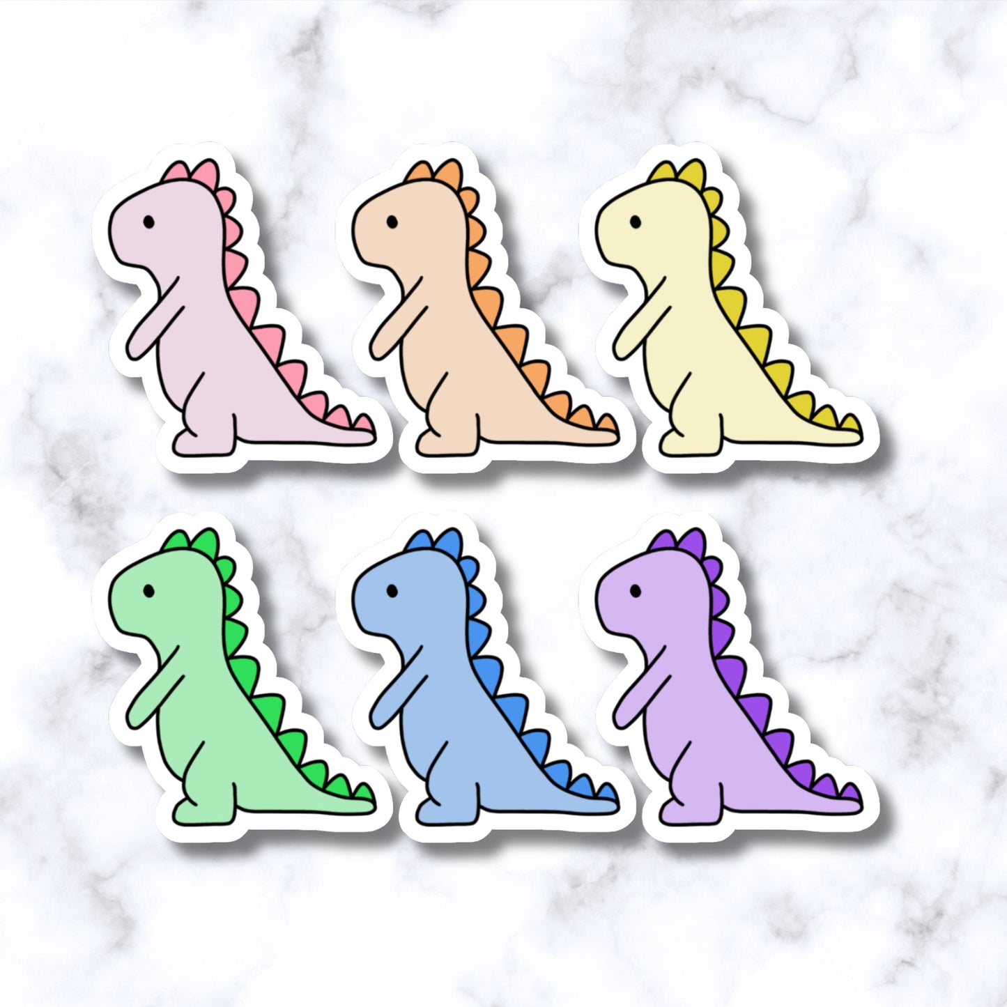 Pink Orange Yellow Green Blue Purple Dino Stickers for Planners, Water Bottles, Laptops, etc.