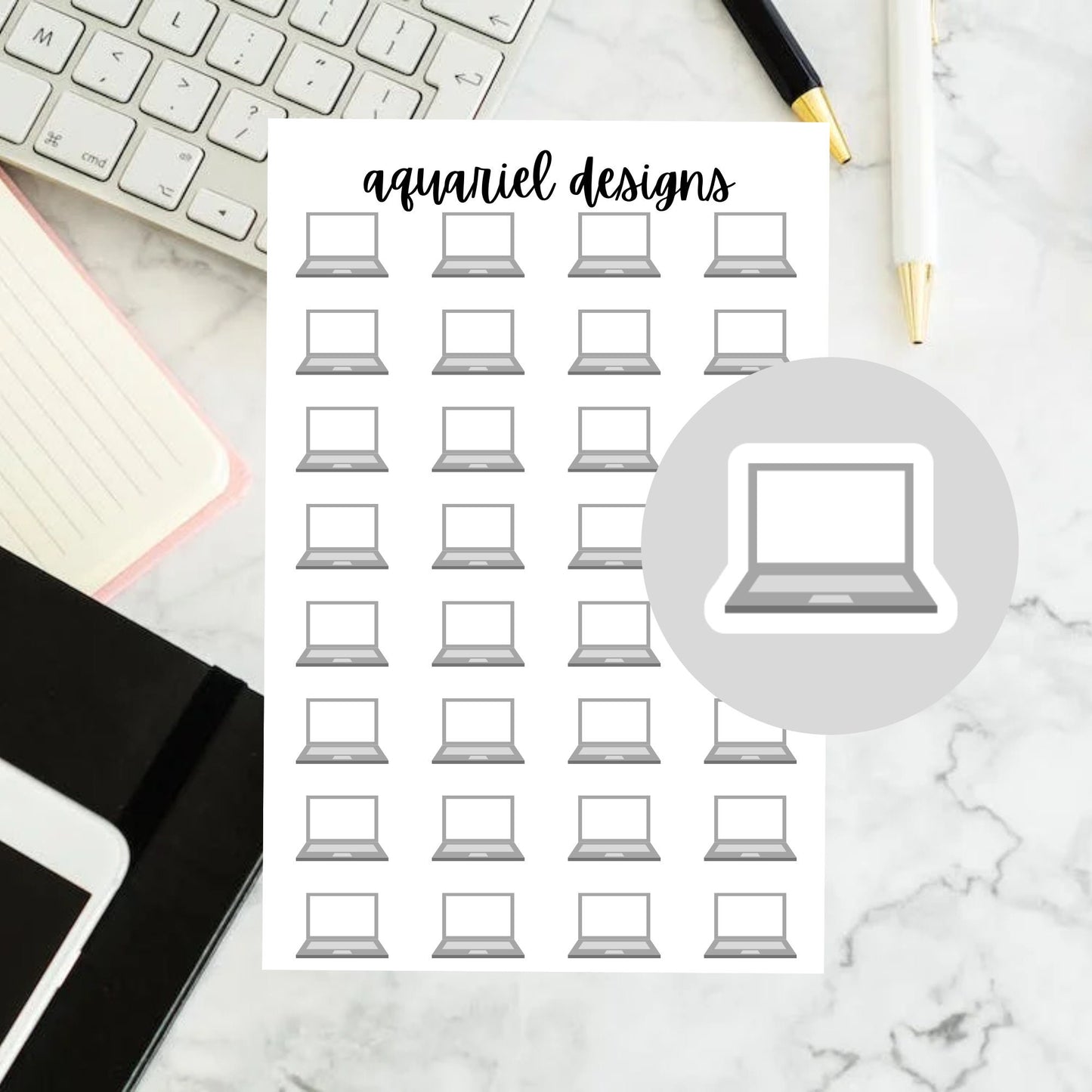 Laptop, Online Meeting, Work From Home Stickers for Planners, Calendars, Bullet Journals, etc.