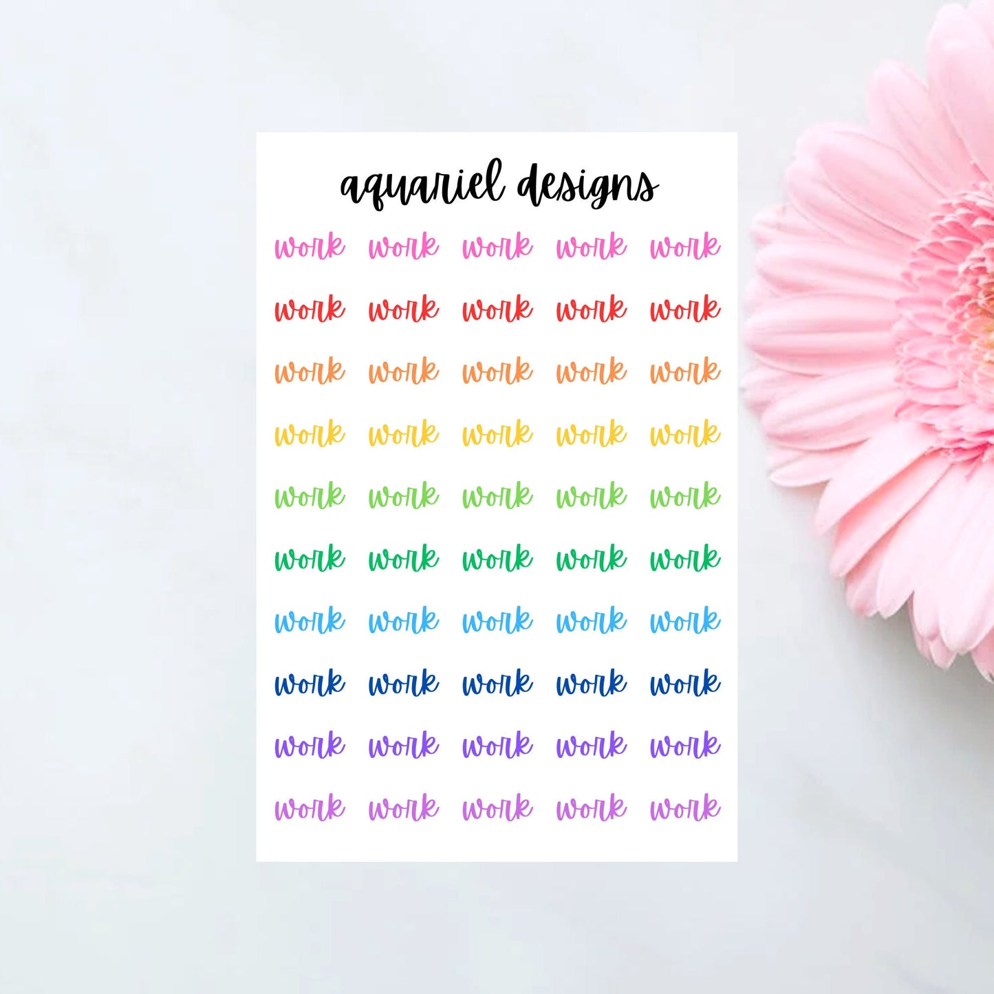 Work Script Planner Stickers | 50 Colorful Mini Work Planner Stickers | ECLP Stickers | Script Work Bullet Journal Stickers