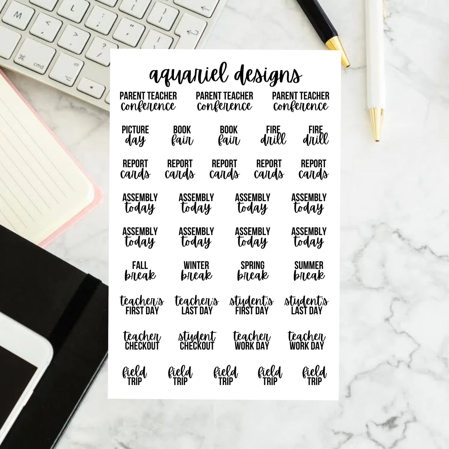 Teacher School Events Planner Stickers for Planners, Calendars, Bullet Journals, etc.