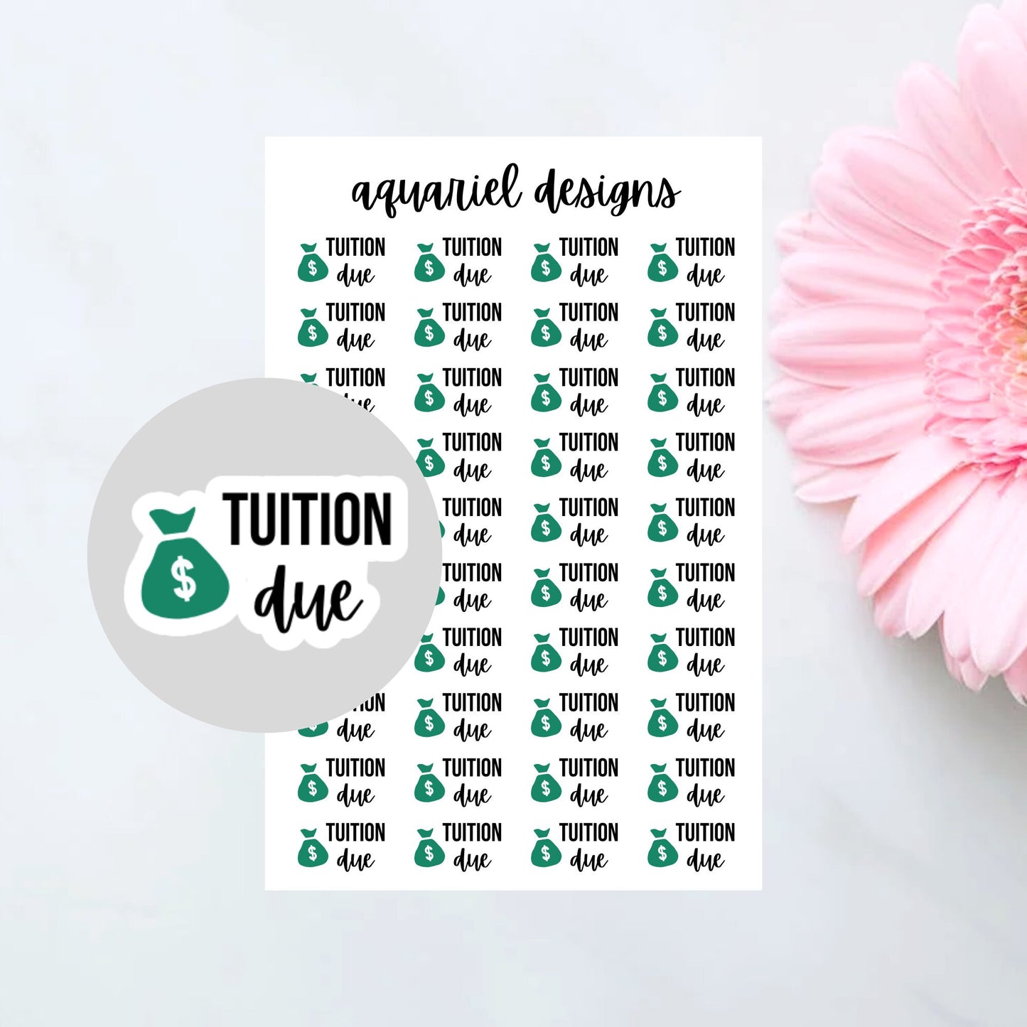 Tuition Due Stickers, Back To School Stickers for Planners, Bullet Journals, Calendars, etc.